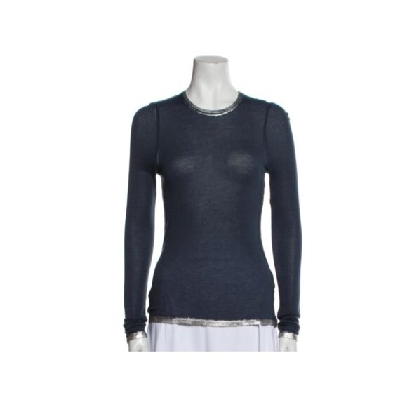 Zadig & Voltaire Navy Long Sleeve Sheer Crew Neck Top - Picture 1 of 6